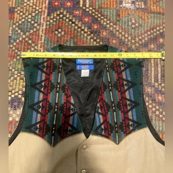 Vintage Pendelton Vest Blanket cotton native american aztec khaki western - Picture 6 of 12